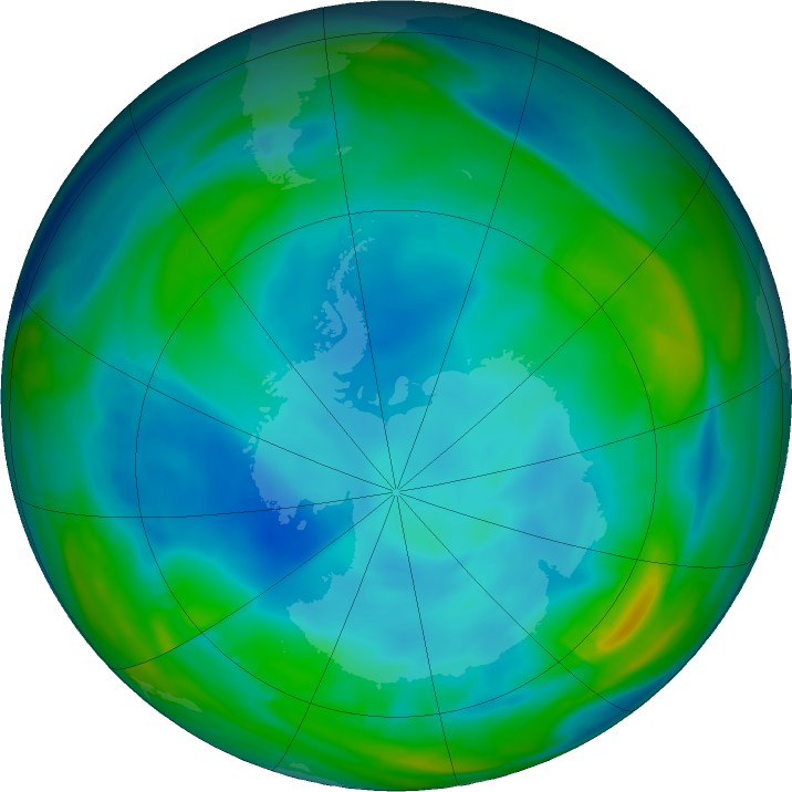 Antarctic ozone map for 09 July 2020